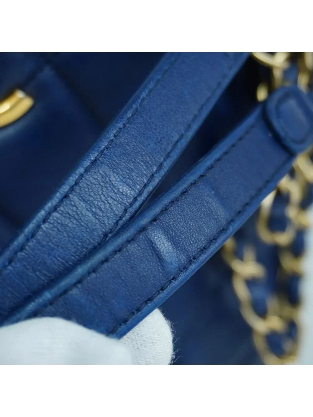 Chanel Shoulder Bag Quilted Lambskin Blue Gold